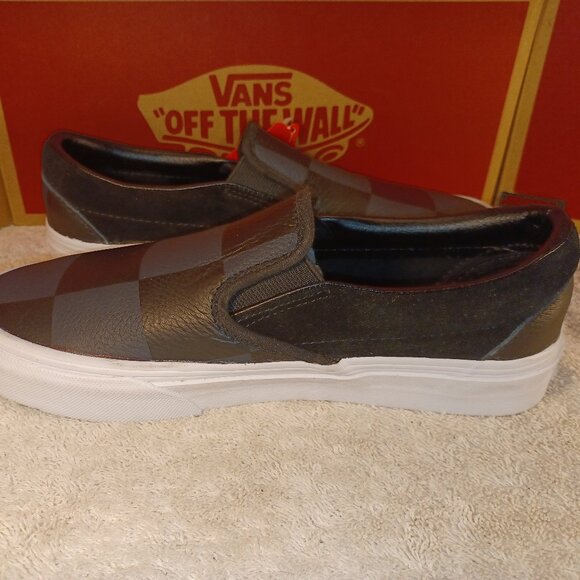 VANS Men's 4.5/Women's 6 Leather Slip On Black/Gray Checkerboard - Picture 12 of 12